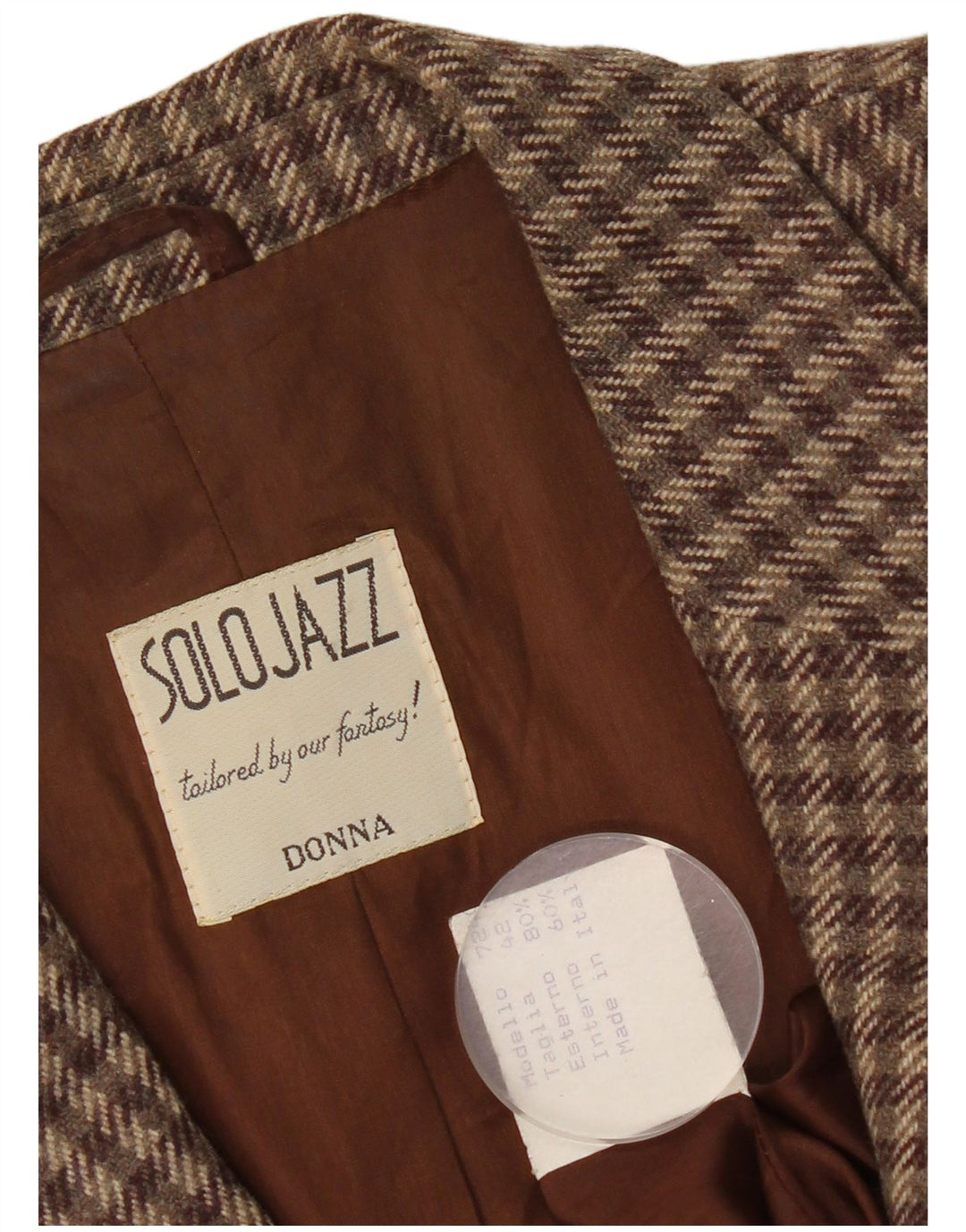 Giacca blazer vintage da donna a 2 bottoni IT 42 in lana pied de poule marrone medio