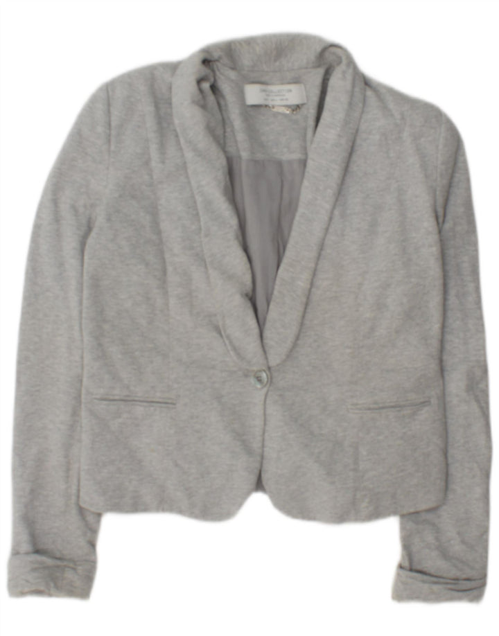 Giacca blazer a 1 bottone da donna Zara UK 14 grande cotone grigio