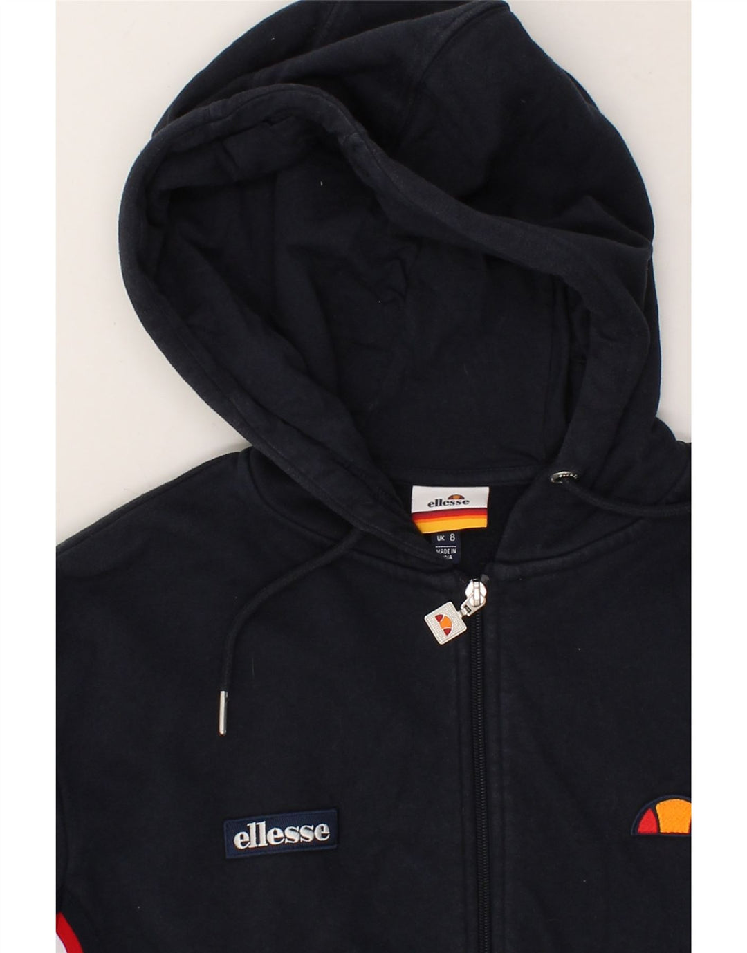 ELLESSE Womens Crop Zip Hoodie Sweater US 8 Medium Navy Blue Cotton Vintage Ellesse and Second-Hand Ellesse from Messina Hembry 