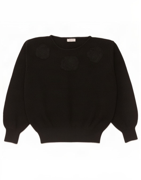Dama maglione da donna oversize con scollo a barchetta IT 46 Large nero floreale