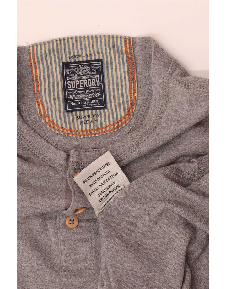 Top da uomo a maniche lunghe Superdry in cotone grigio medio