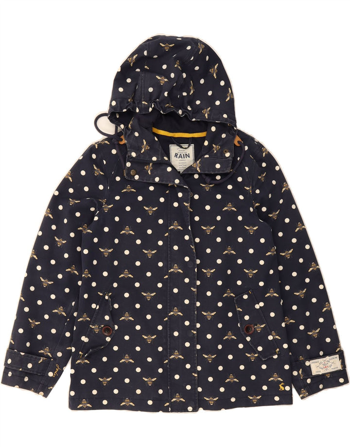 JOULES Womens Oversized Graphic Rain Jacket UK 10 Small Navy Blue Vintage Joules and Second-Hand Joules from Messina Hembry 
