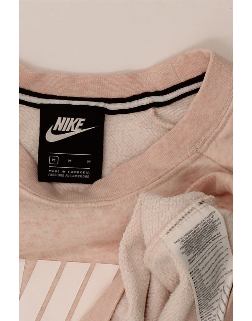 NIKE Womens Graphic Sweatshirt Jumper UK 14 Medium Pink Flecked Cotton Vintage Nike and Second-Hand Nike from Messina Hembry 