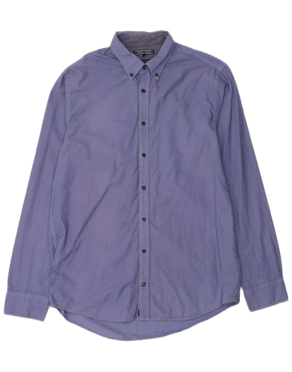 Tommy Hilfiger Uomo New York Fit Camicia Grande Blu Gessato Cotone