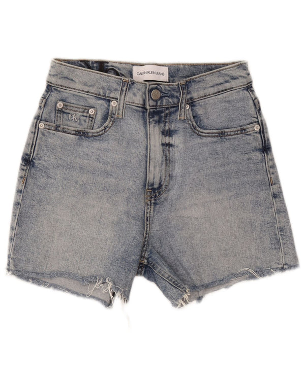 Pantaloncini di jeans a vita alta da donna Calvin Klein W26 piccoli in cotone blu