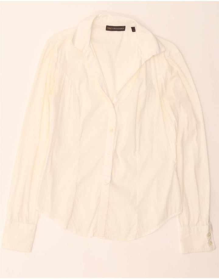 TRUSSARDI Womens Pullover Shirt UK 6 XS White Cotton Vintage Trussardi and Second-Hand Trussardi from Messina Hembry 