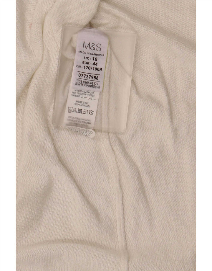 Maglione cardigan aperto lungo da donna Marks & Spencer UK 16 grande bianco