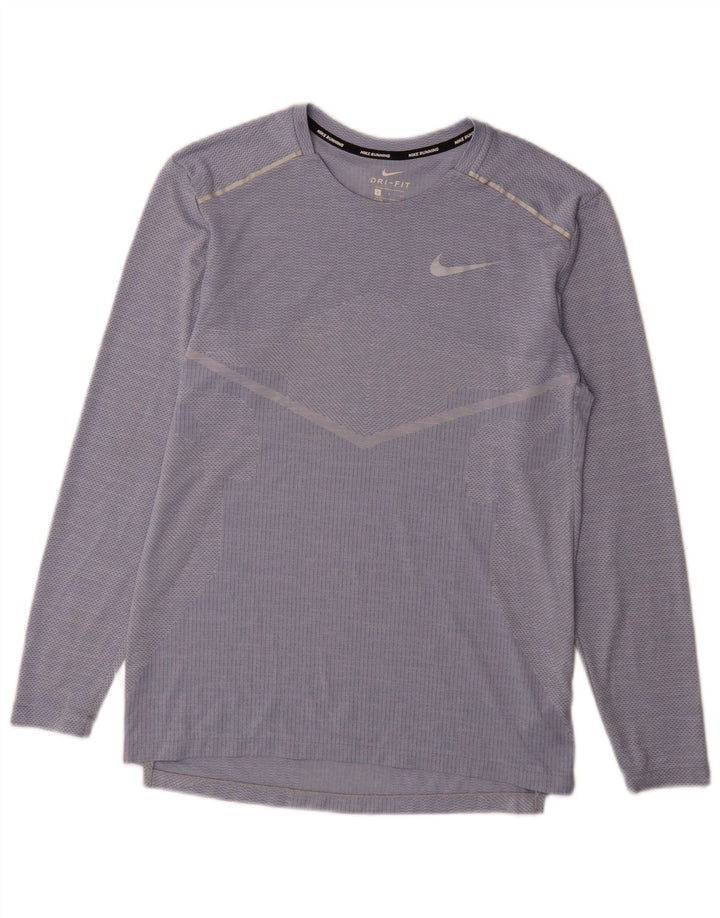 Nike Dri Fit Top da uomo a maniche lunghe piccolo blu gessato in poliestere