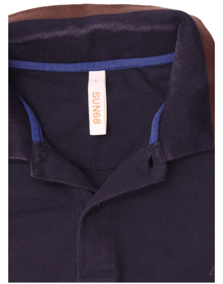 Polo da uomo a manica lunga Sun68 grande in cotone blu navy