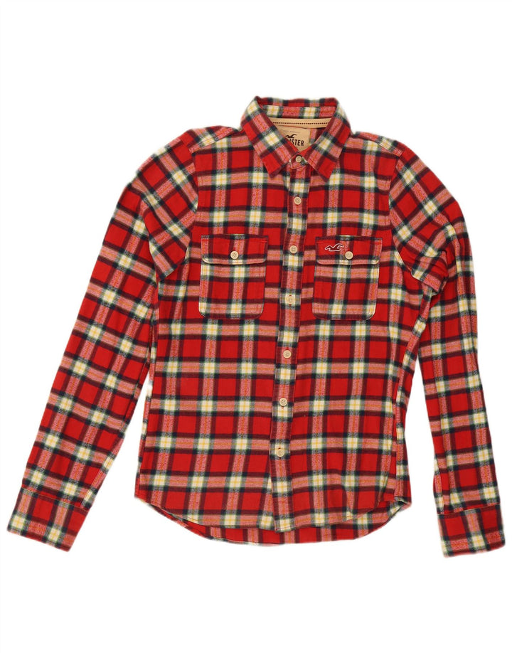 Camicia Hollister da uomo in flanella di cotone a quadri rossi medi