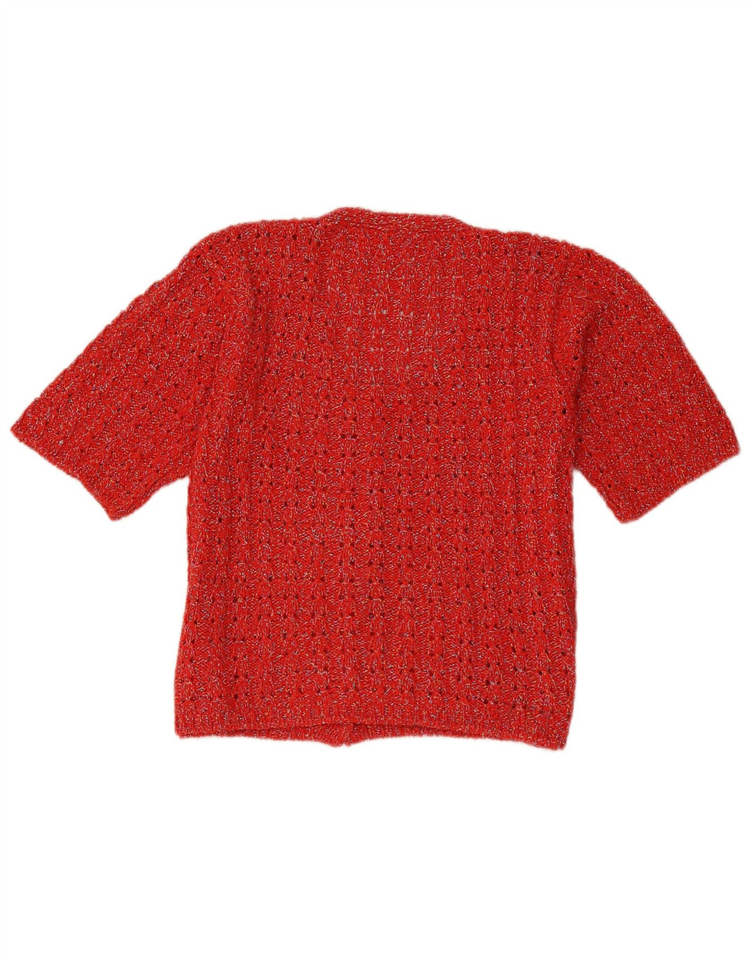 Maglione cardigan a maniche corte da donna vintage UK 14 rosso medio