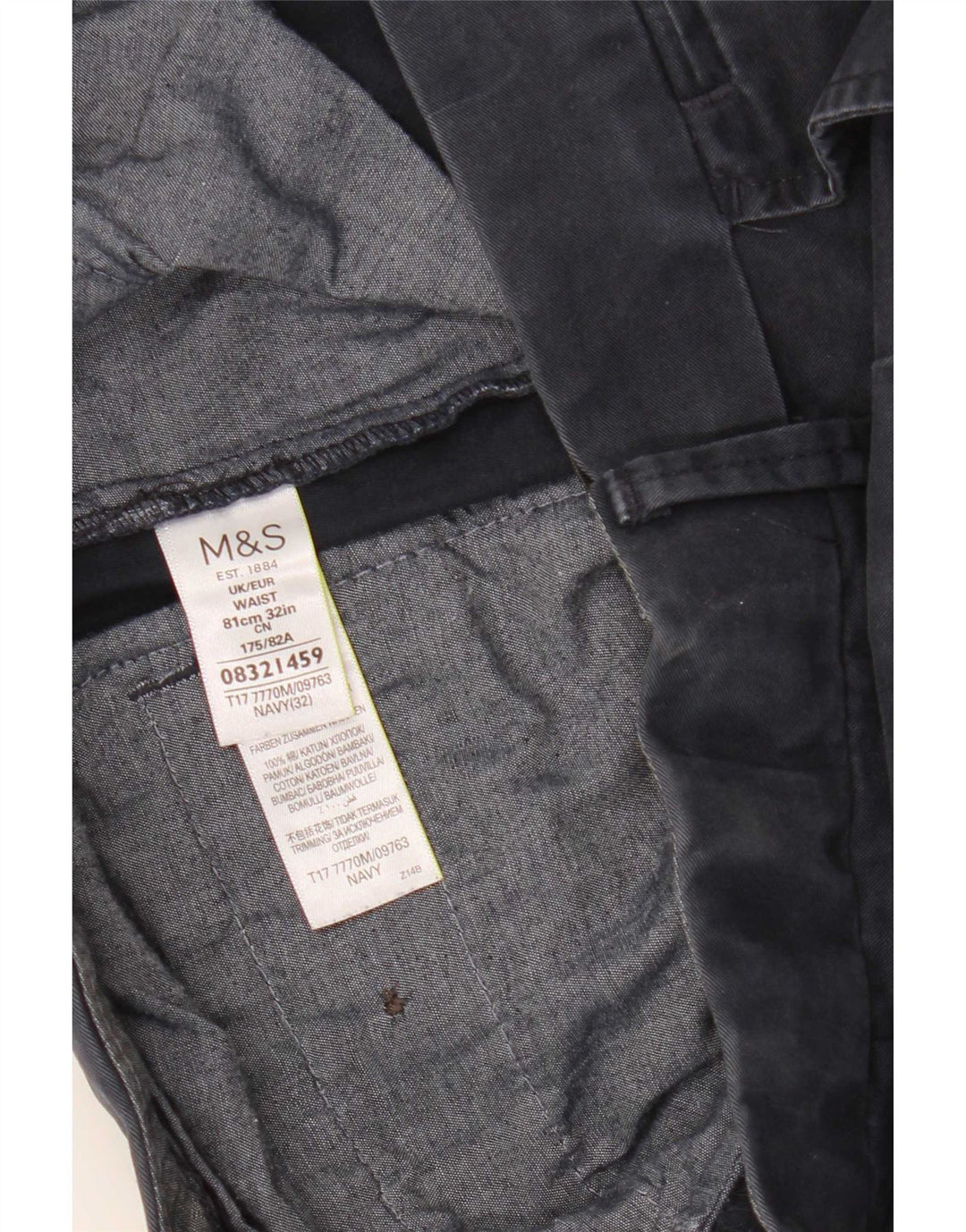 Pantaloncini chino da uomo Marks & Spencer W32 cotone blu navy medio