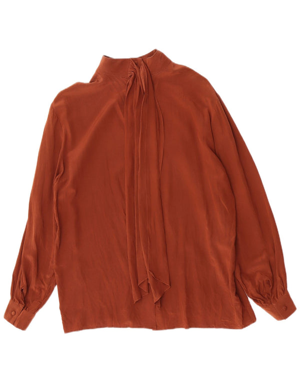 Camicetta vintage da donna a maniche lunghe con cravatta sul davanti UK 16 grande marrone