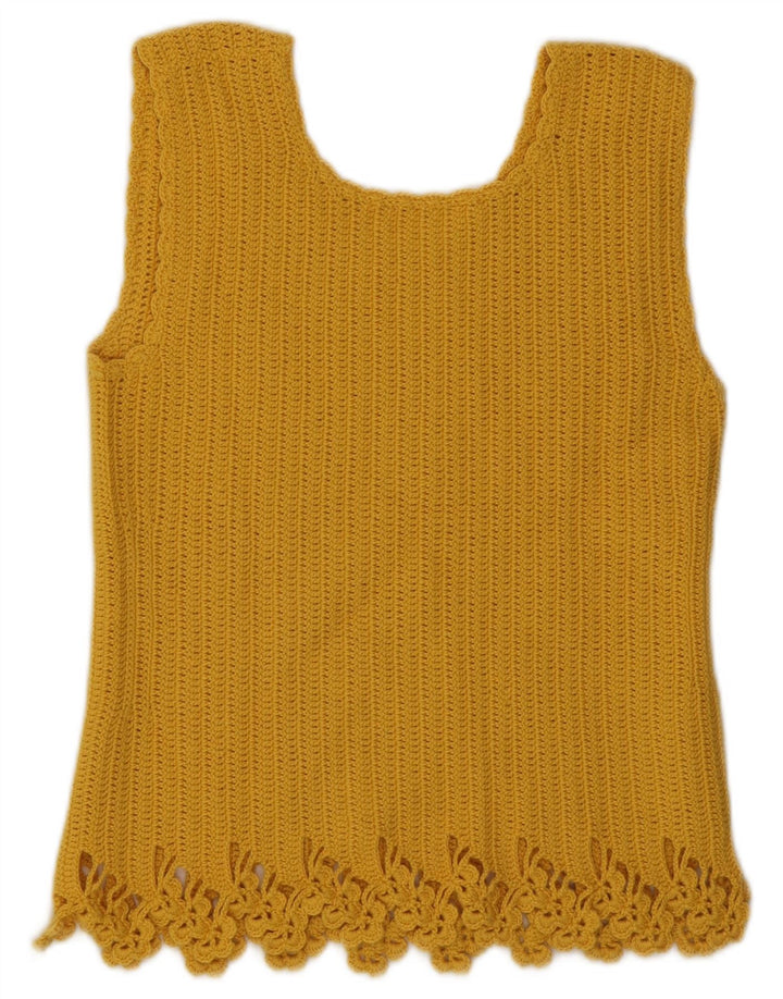 Canotta vintage da donna all'uncinetto UK 10 piccola gialla
