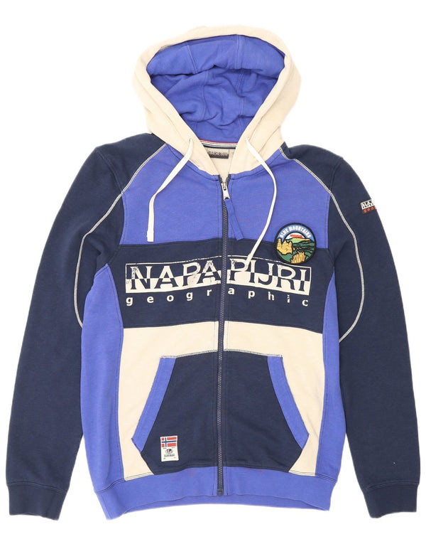 Maglione con cappuccio e zip geografica da uomo Napapijri blu medio color block