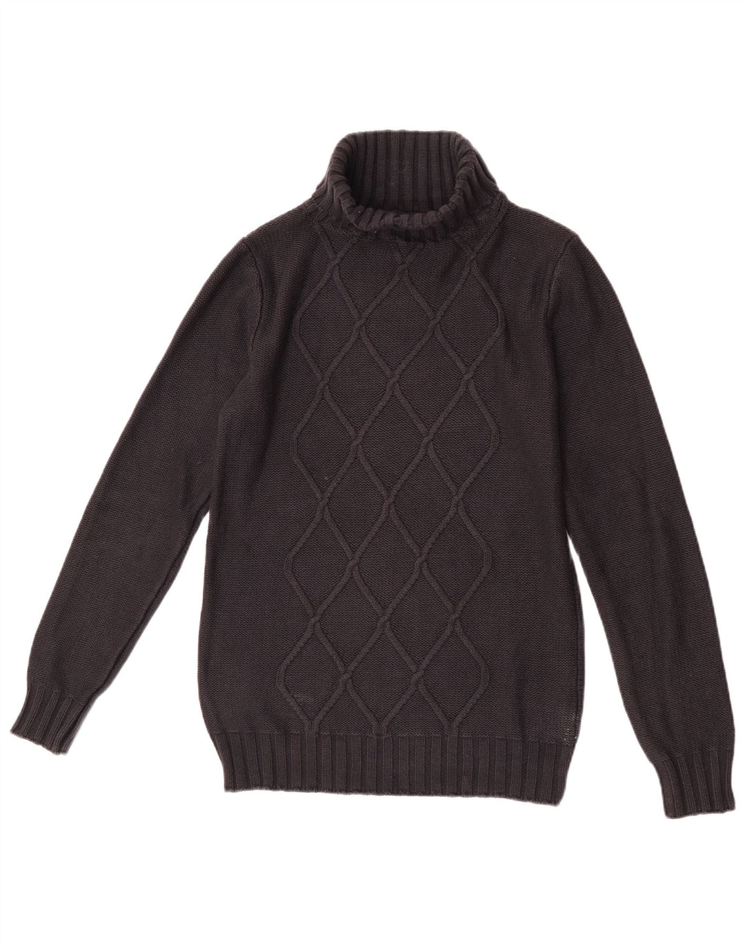Maglione maglione vintage da donna con collo alto UK 12 medio nero a rombi/diamante