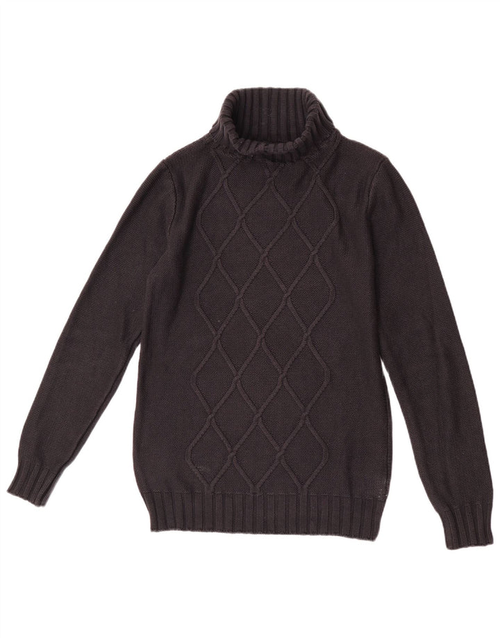 Maglione maglione vintage da donna con collo alto UK 12 medio nero a rombi/diamante