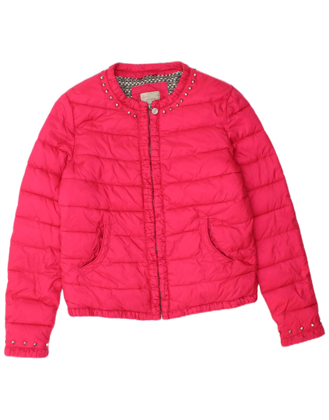 Giacca imbottita da donna GUESS UK 12 rosa medio in poliammide