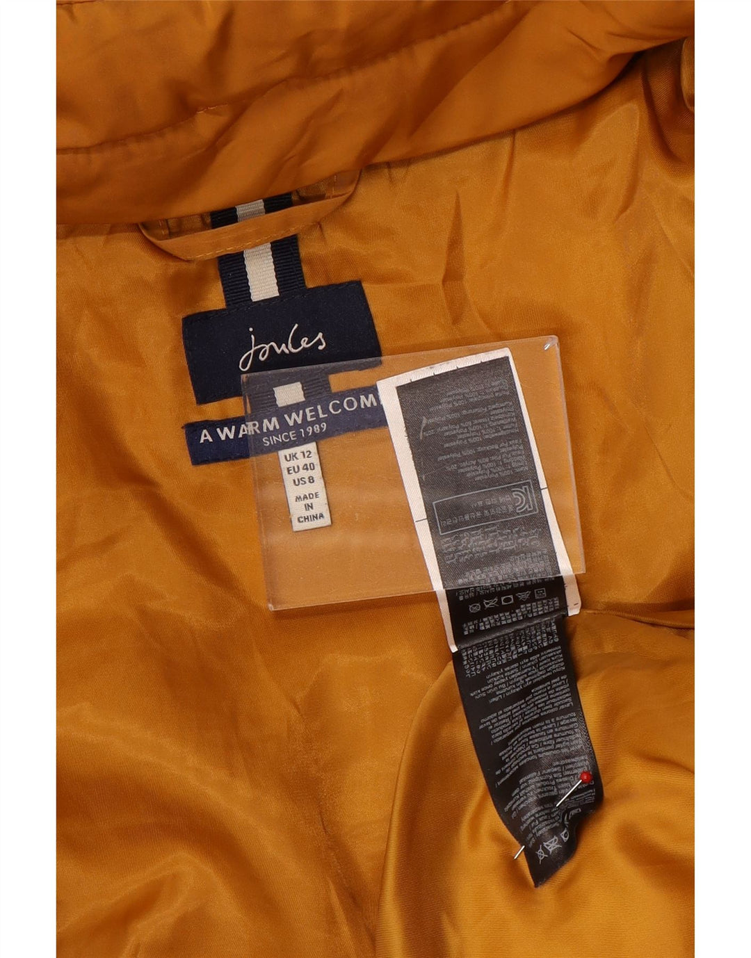 Giacca imbottita con cappuccio da donna Joules UK 12 poliestere giallo medio