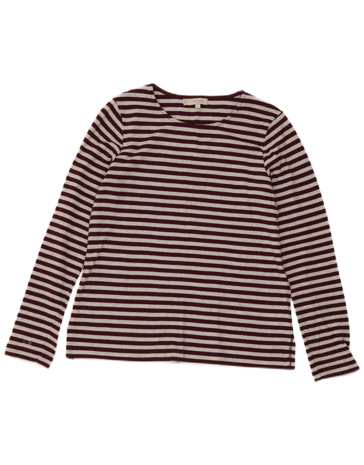 Top da donna HOBBS a maniche lunghe UK 10 piccolo in cotone a righe bordeaux