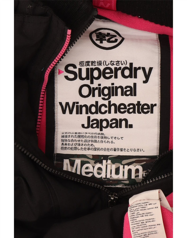 Giacca a vento con cappuccio grafica da donna Superdry UK 14 nylon nero medio