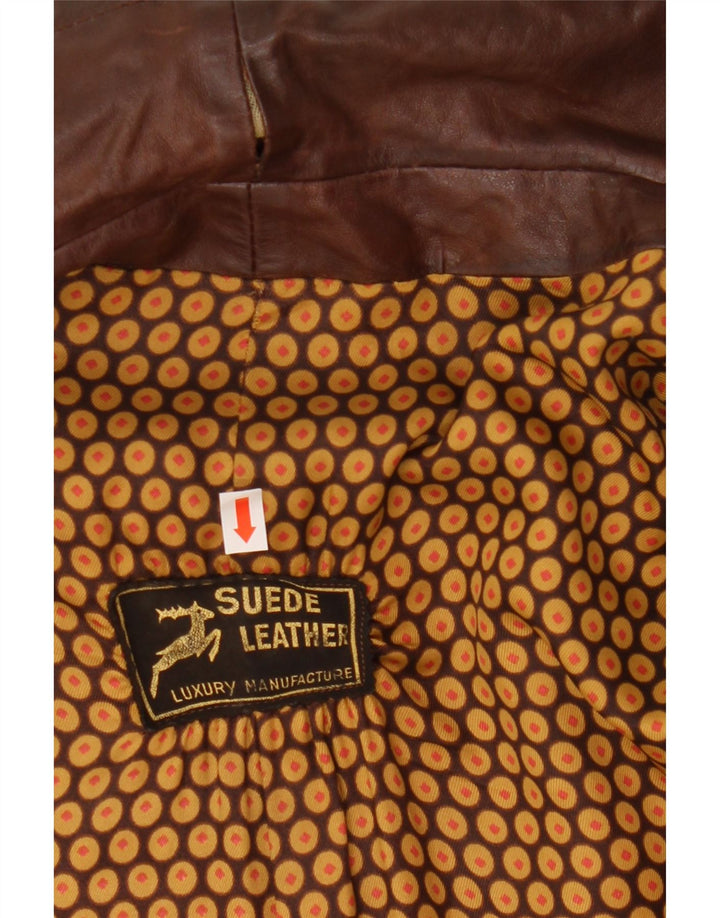 Cappotto in pelle doppiopetto vintage da uomo UK 36 piccolo in pelle marrone