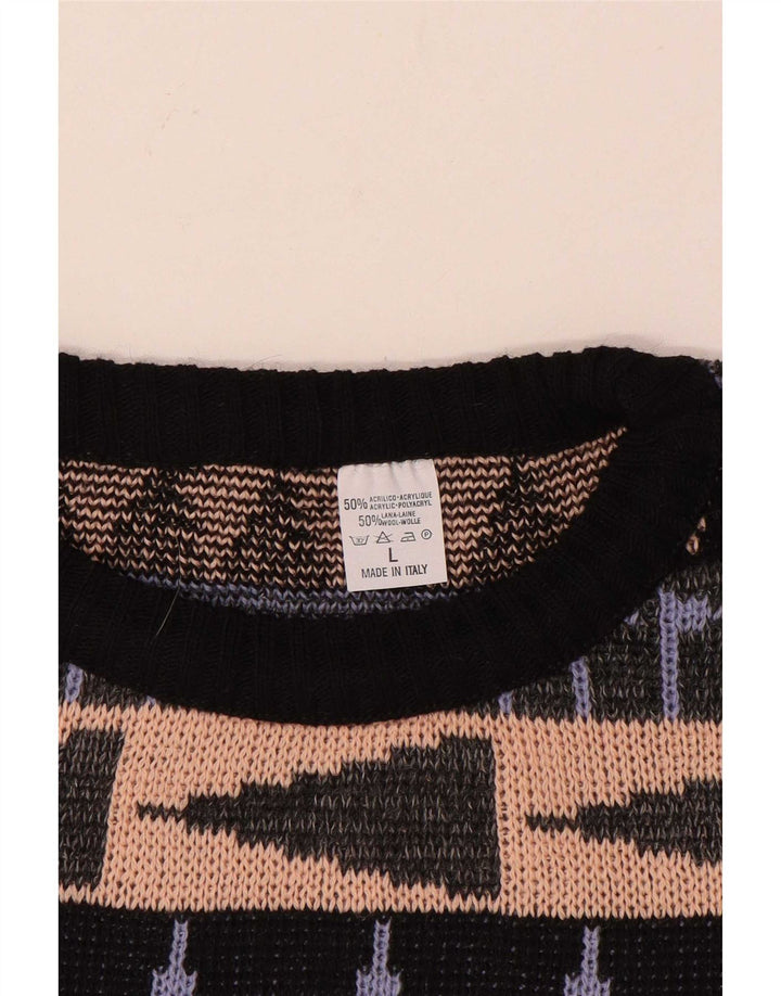Maglione maglione girocollo da uomo vintage grande acrilico geometrico multicolore