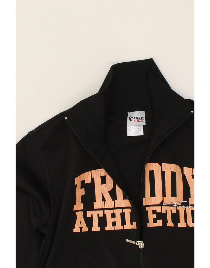 FREDDY Womens Graphic Tracksuit Top Jacket EU 42 Large Black Cotton Vintage Freddy and Second-Hand Freddy from Messina Hembry 