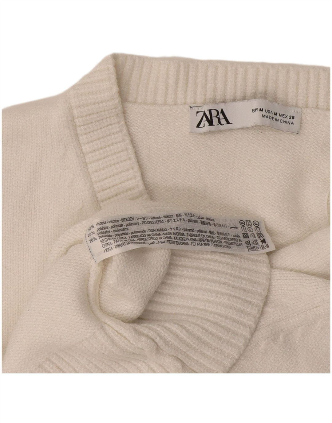 Maglione corto con scollo a V da donna Zara UK 12 Viscosa bianca media