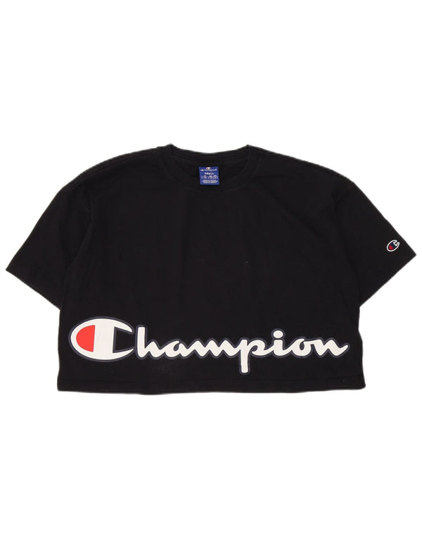 T-shirt grafica oversize corta da donna Champion Top UK 10 piccola in cotone nero