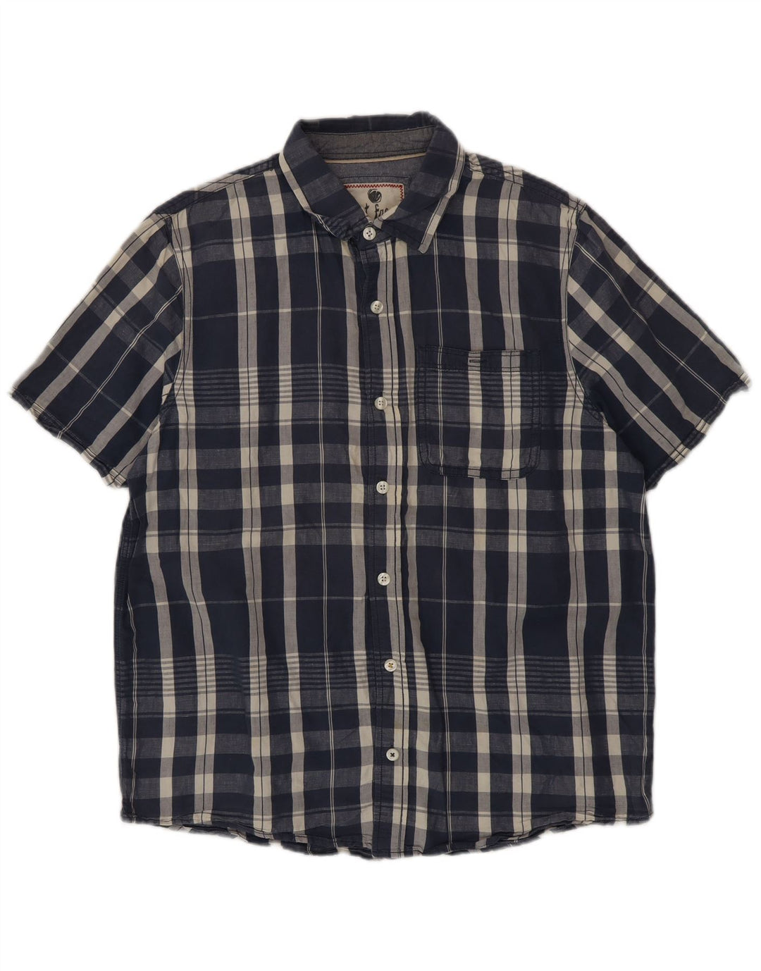 Camicia a maniche corte da uomo Fat Face Grande cotone scozzese blu navy