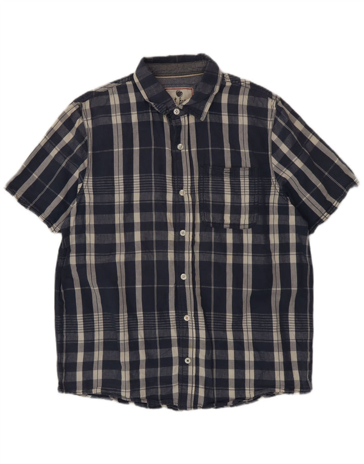 Camicia a maniche corte da uomo Fat Face Grande cotone scozzese blu navy