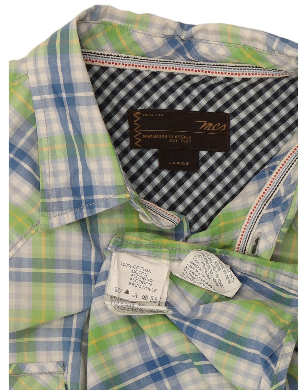Camicia a maniche corte da uomo Marlboro Classics, cotone scozzese grande verde