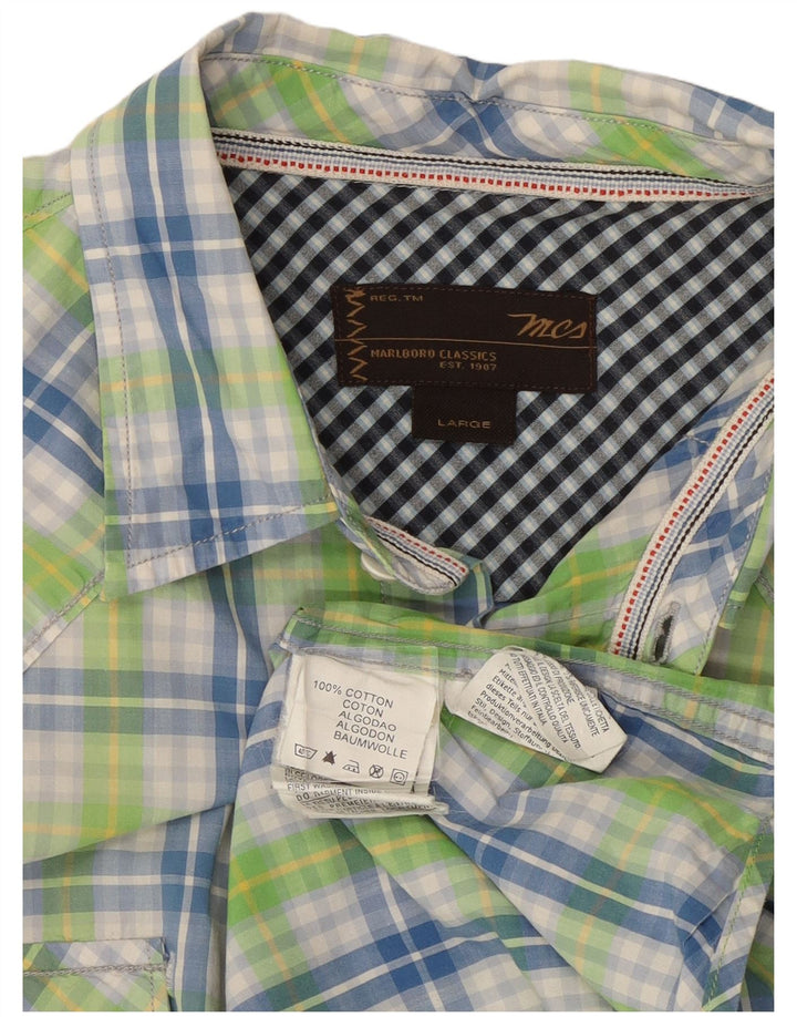 Camicia a maniche corte da uomo Marlboro Classics, cotone scozzese grande verde