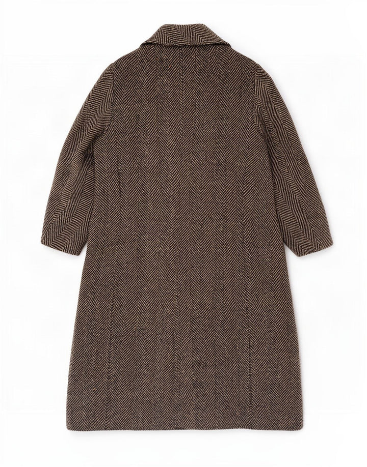 Cappotto doppiopetto vintage da donna UK 14 a spina di pesce marrone medio