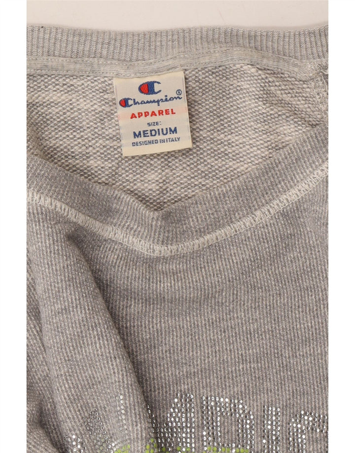 CHAMPION Womens Graphic Sweatshirt Jumper UK 14 Medium Grey Flecked Cotton Vintage Champion and Second-Hand Champion from Messina Hembry 