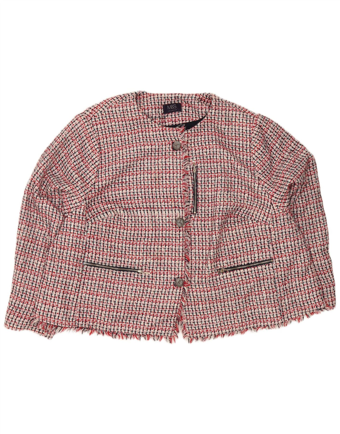 Giacca blazer a 3 bottoni Marks & Spencer da donna UK 30 6XL Poliestere a quadri rossi