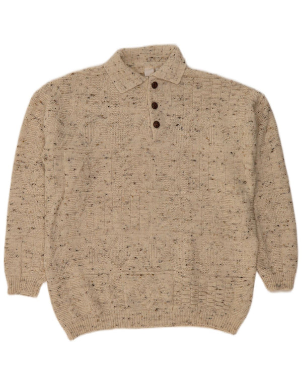 Maglione maglione collo alto da uomo VINTAGE grande beige screziato