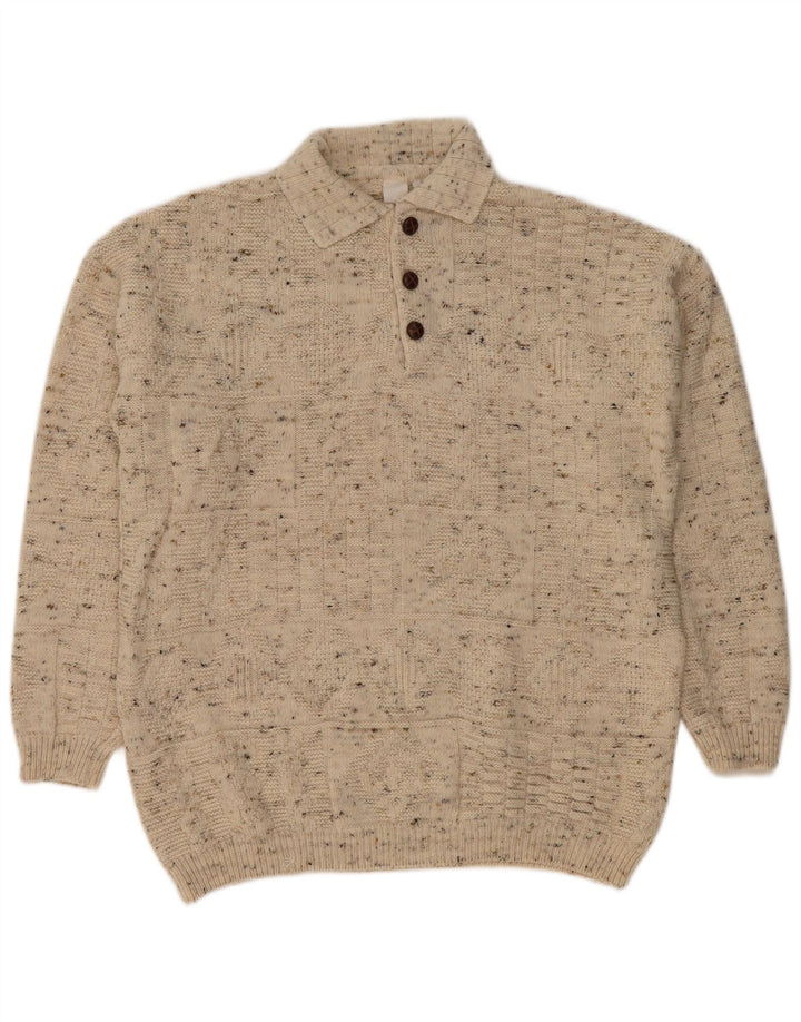 Maglione maglione collo alto da uomo VINTAGE grande beige screziato