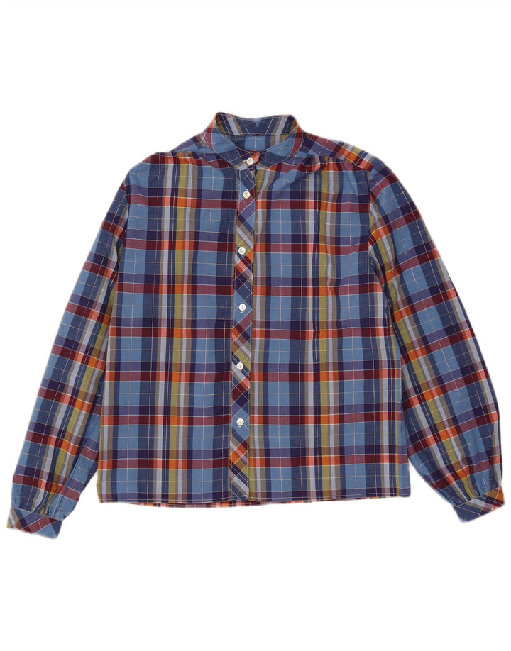 Camicetta camicia vintage da donna UK 14 a quadri blu medio