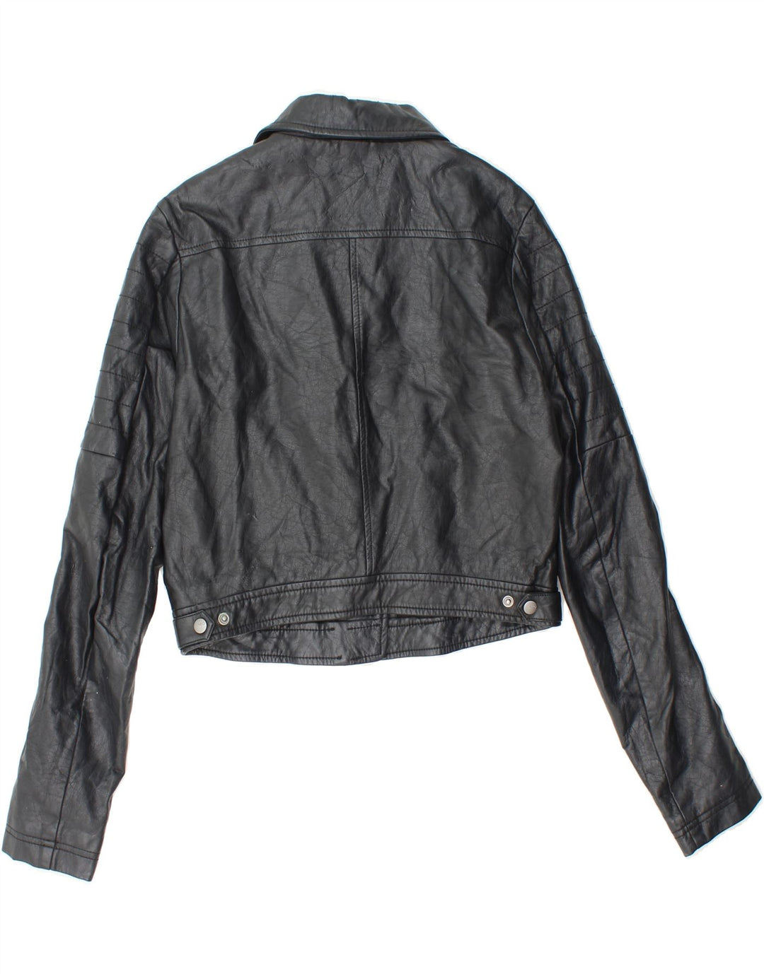 VINTAGE Womens Crop Faux Leather Jacket UK 12 Medium Black Polyurethane Vintage Vintage and Second-Hand Vintage from Messina Hembry 