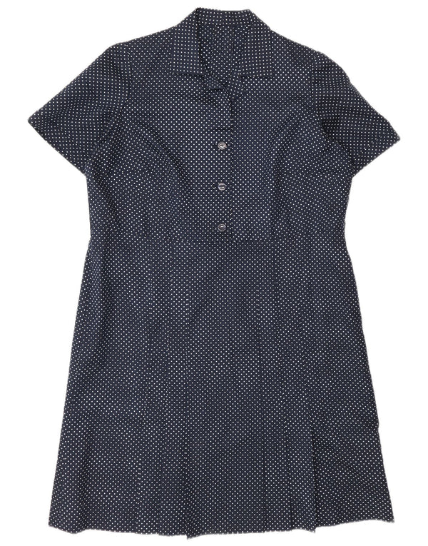 Abito a trapezio vintage da donna UK 16 grande blu navy maculato