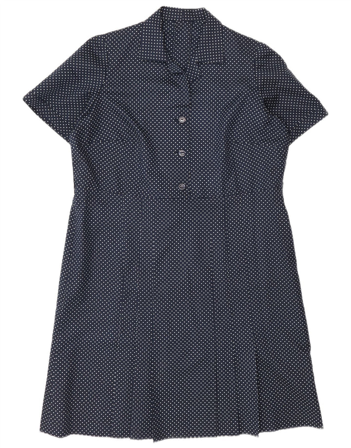 Abito a trapezio vintage da donna UK 16 grande blu navy maculato