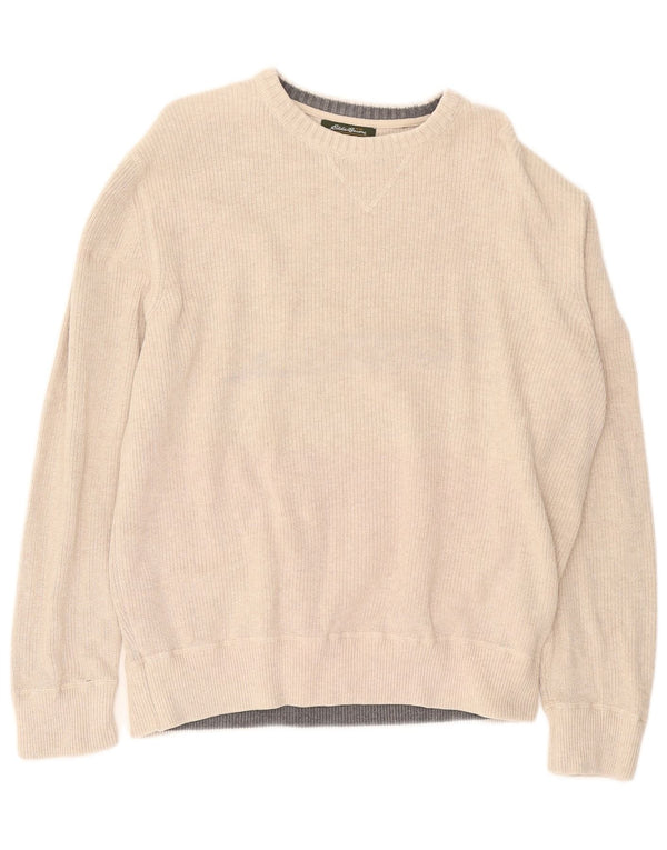 EDDIE BAUER Maglione da uomo girocollo grande cotone beige