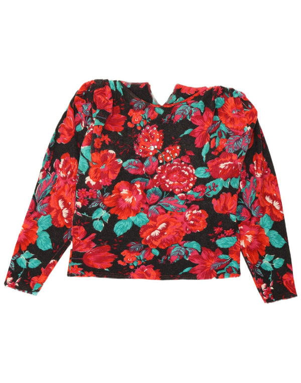 Maglione maglione girocollo da donna vintage UK 12 floreale medio multicolore