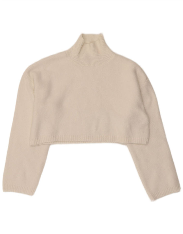 Maglione corto a collo alto da donna Zara UK 10 piccolo bianco in poliammide