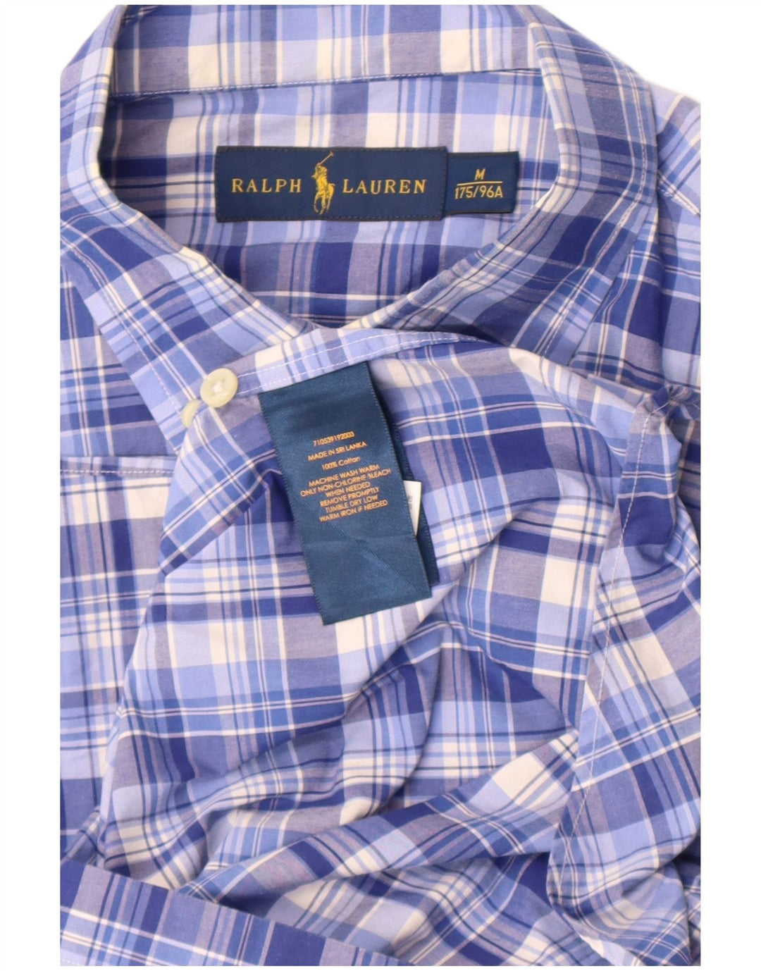 Camicia a maniche corte da uomo Ralph Lauren in cotone a quadri blu medio