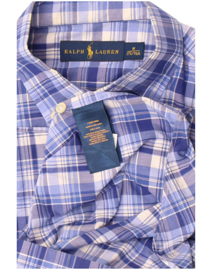 Camicia a maniche corte da uomo Ralph Lauren in cotone a quadri blu medio