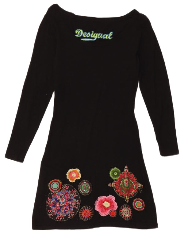 Desigual Abito da donna a maniche lunghe con grafica grafica UK 4 XS Nero floreale
