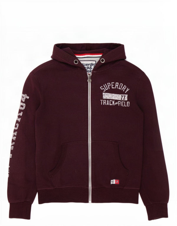 Felpa con cappuccio e zip grafica da uomo Superdry XL in cotone bordeaux
